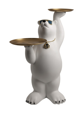 创意大型北极熊h落地大摆件迎宾玄关客厅电视柜收纳托盘家居装饰