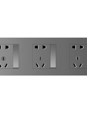 三位86型连体开关插座一开五孔暗D装三联体5孔带开关灰色组合面板