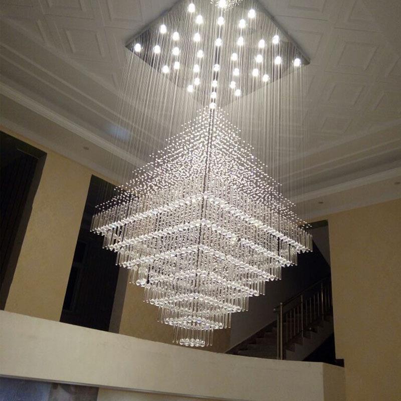 复式楼大吊灯水晶大厅旋转楼梯轻奢大堂别墅客厅蜡烛中空主灯
