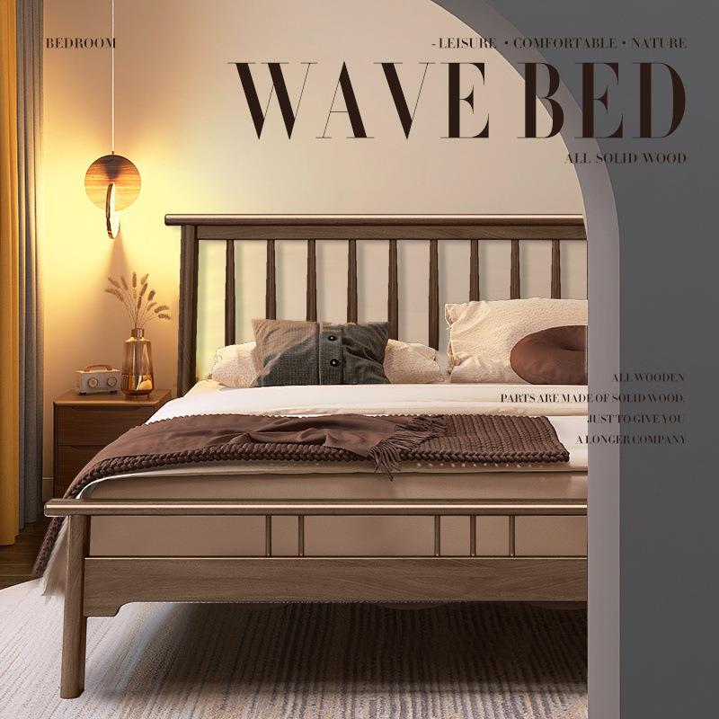 北欧实木床1米2单人1米5全实木现代简约1.8m法式双人主卧原木民宿