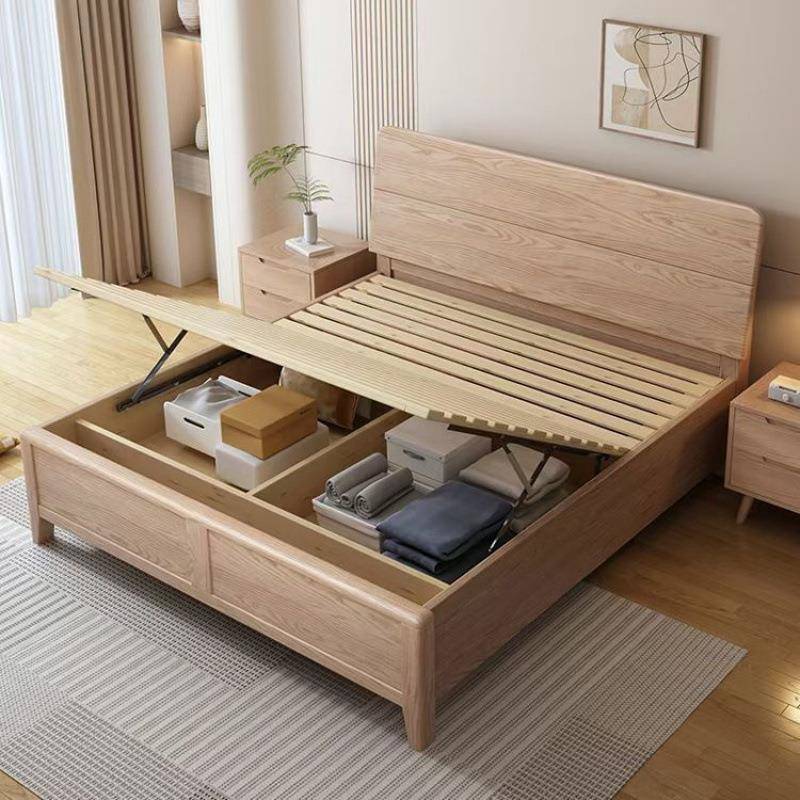 白蜡实木床北欧1.5米主卧木床现代简约家用原木1.8米大双人床储物