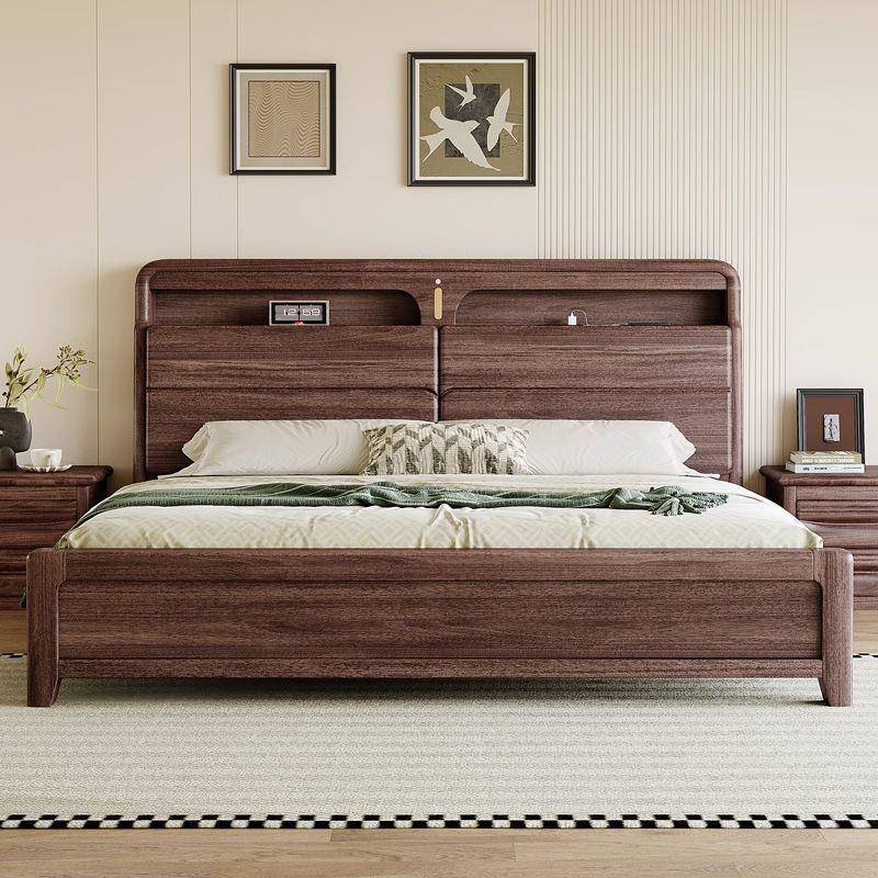 新款热销实用实木床主卧现代简约双人床胡桃木卯榫结构储物大床