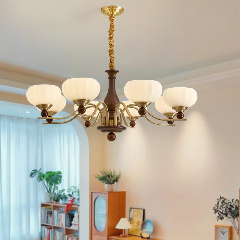 法式中古客厅吊灯高级感复古胡桃实木大厅主灯卧室餐厅法式灯具
