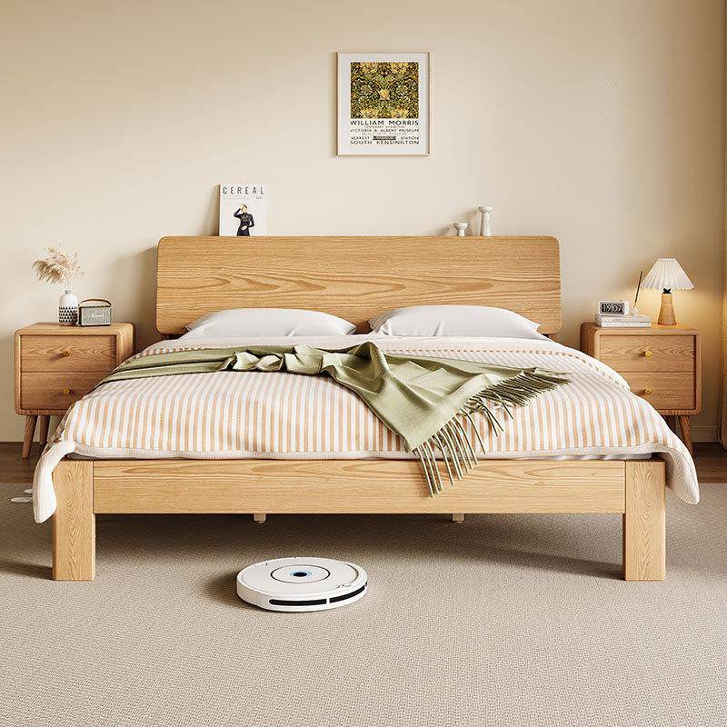 全实木床现代简约橡木双人大床1.8米北欧日式主卧胡桃色单人床1.5