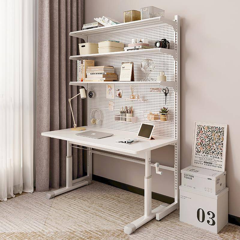 台式电脑桌子可升降洞洞板置物书桌书架一体学生家用学习写字简易