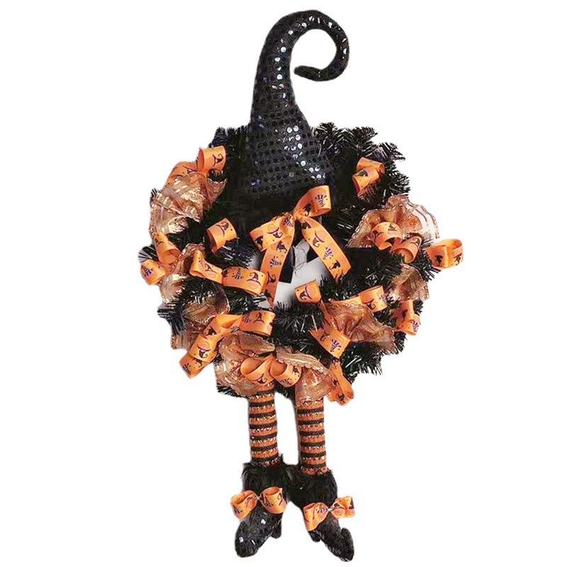 跨境热销万圣节吊腿女巫布偶花环万圣节花环挂饰前门门挂装饰品