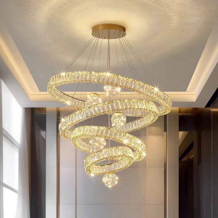 复式楼中空水晶灯客厅大吊灯现代简约别墅中空楼中楼挑空大厅吊灯