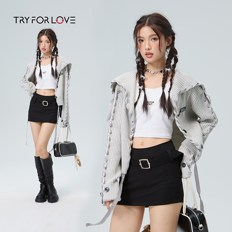 TRYFORLOVE时尚简约海军领设计毛衣女2025秋新款休闲显瘦开衫外套