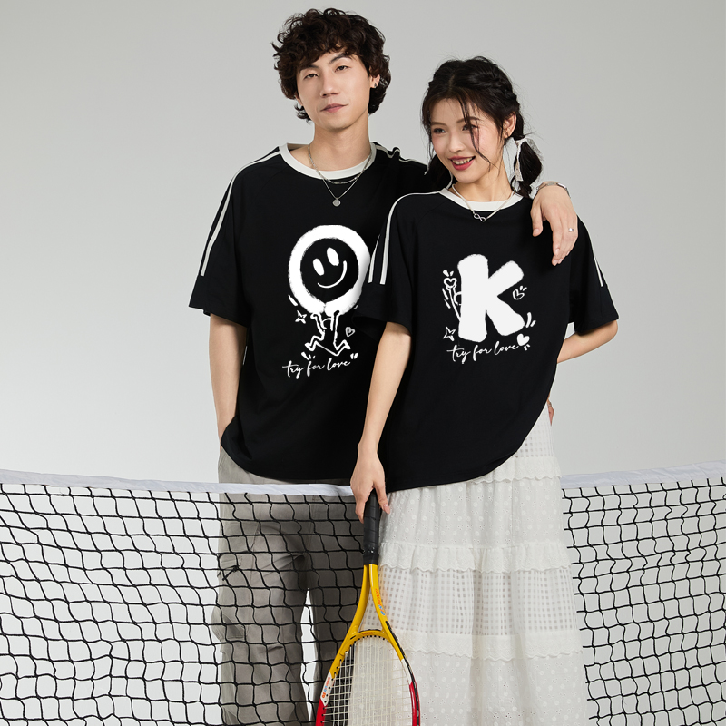 TRYFORLOVEOK搞怪笑脸情侣装短袖t恤2025新款夏季高级感宽松半袖