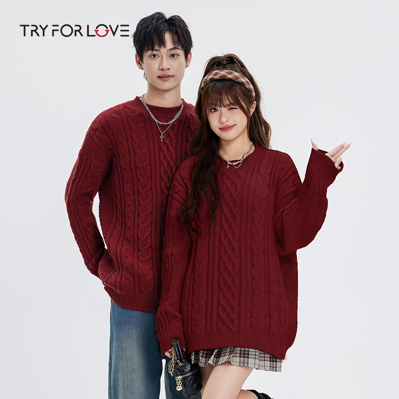 TRYFORLOVE恰恰麻花慵懒风情侣毛衣女2025秋冬新款外穿毛线针织衫