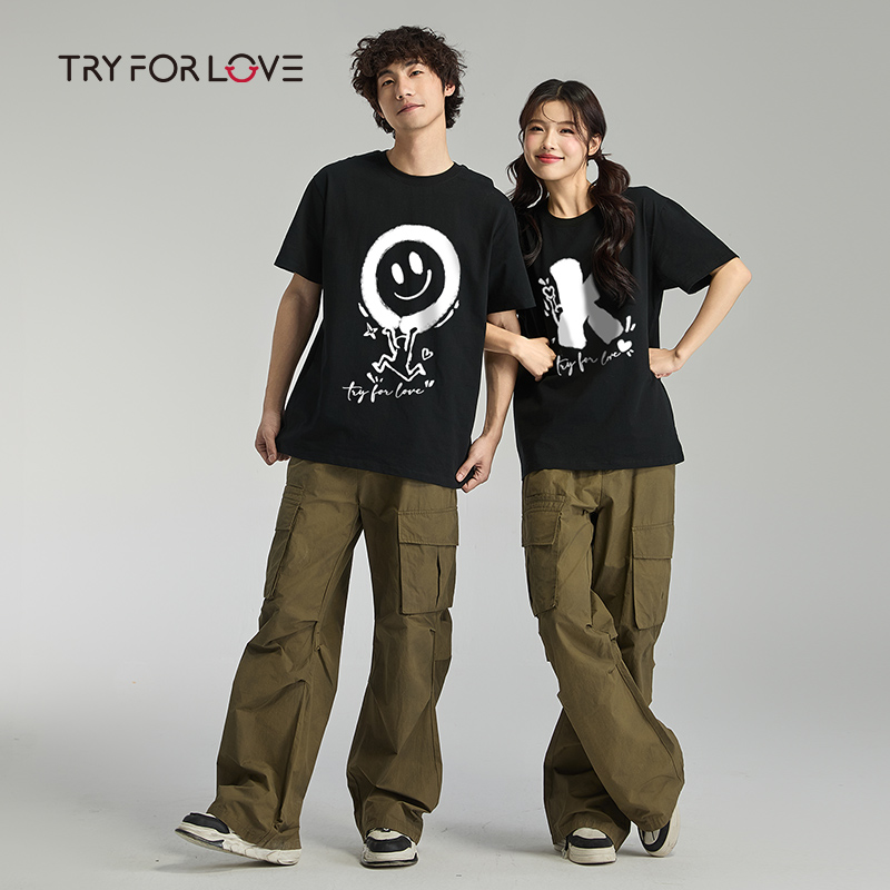 TRYFORLOVE情侣装简约休闲短袖T恤男女2025夏季新款宽松百搭半袖