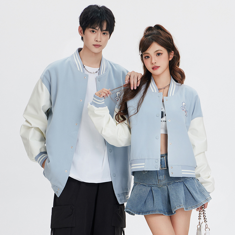 情侣装pu皮毛呢拼接棉服小香风外套女2023秋冬新款轻薄夹克短棉衣