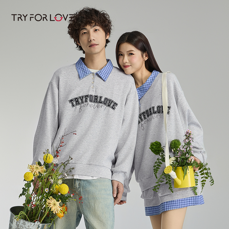 TRYFORLOVE特别的情侣装卫衣2025新款春秋季假两件高级感情侣外套