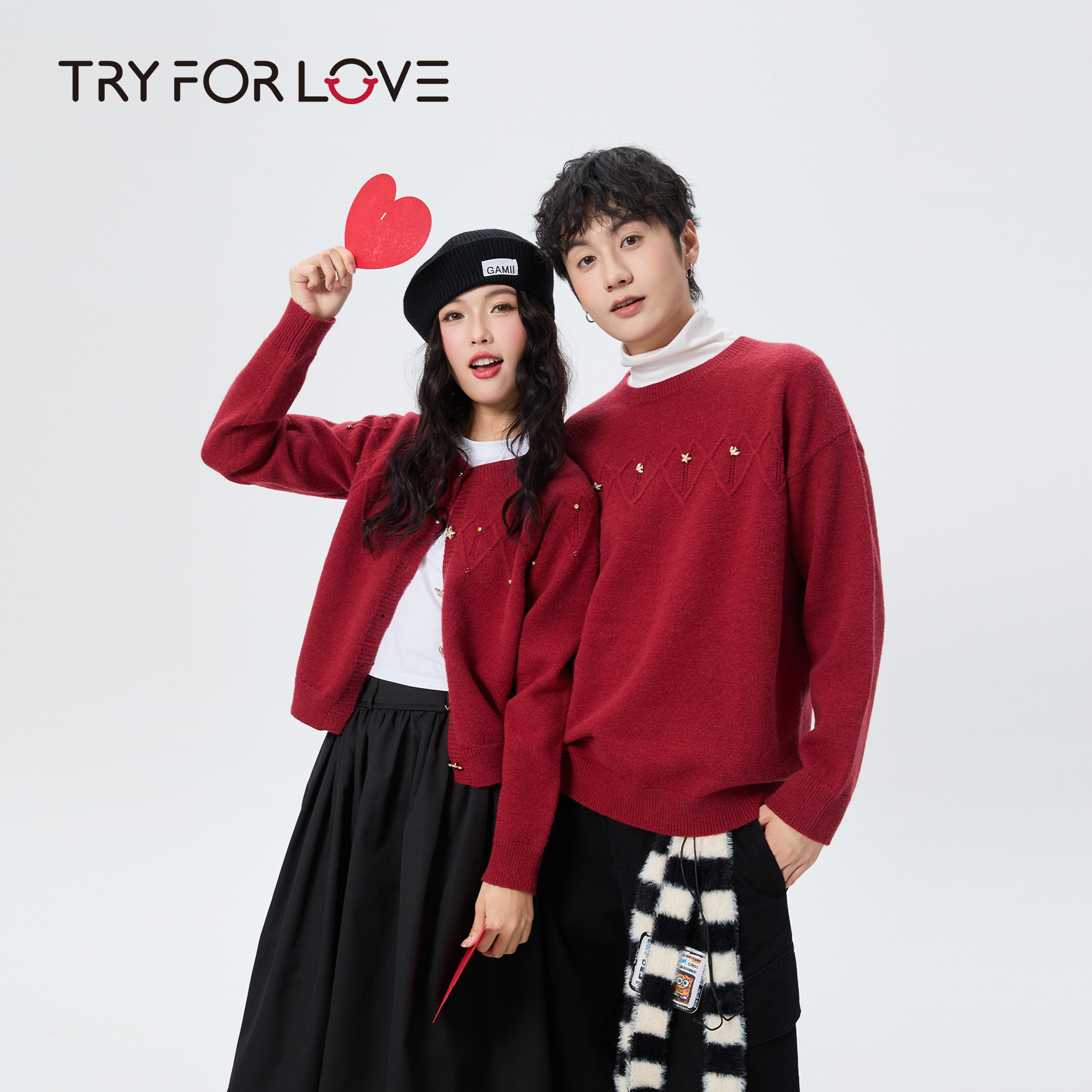 TRYFORLOVE新年喜庆情侣毛衣冬季本命年马年慵懒风针织衫圣诞上衣