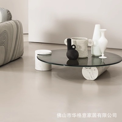BAXTER VERRE PARTICULIER意式极简设计师天然大理石水纹玻璃茶几