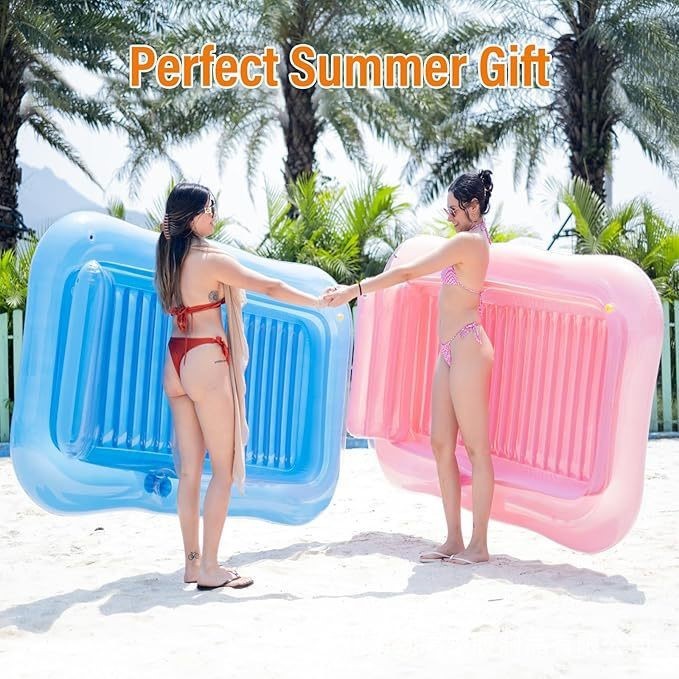 25年新款 pvc充气躺椅浮排带枕头杯托水陆两用充气玩具浮排喷水池
