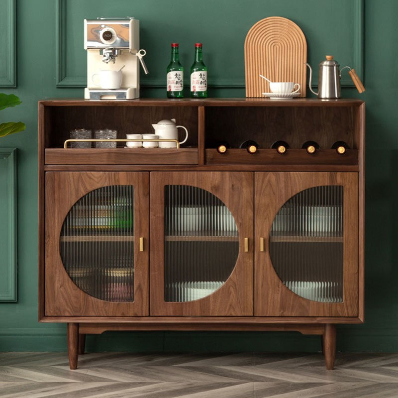 北美黑胡桃实木餐边柜 现代简约樱桃木原木餐厅多功能收纳储物柜