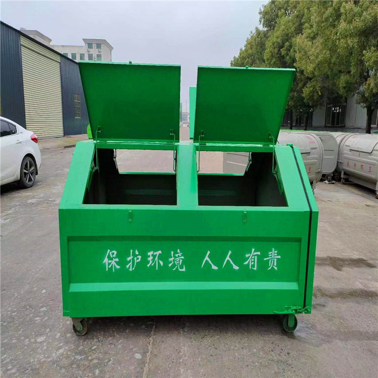 3方垃圾箱商用批发 美丽乡村户外环卫5方勾臂式挂车款铁质垃圾箱