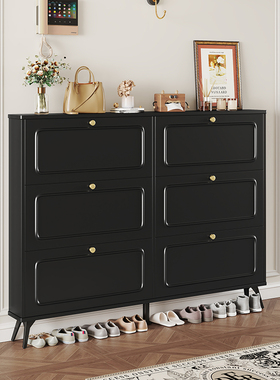 批黑色翻斗鞋柜家用门口入户新款2025玄关柜一体简易小鞋