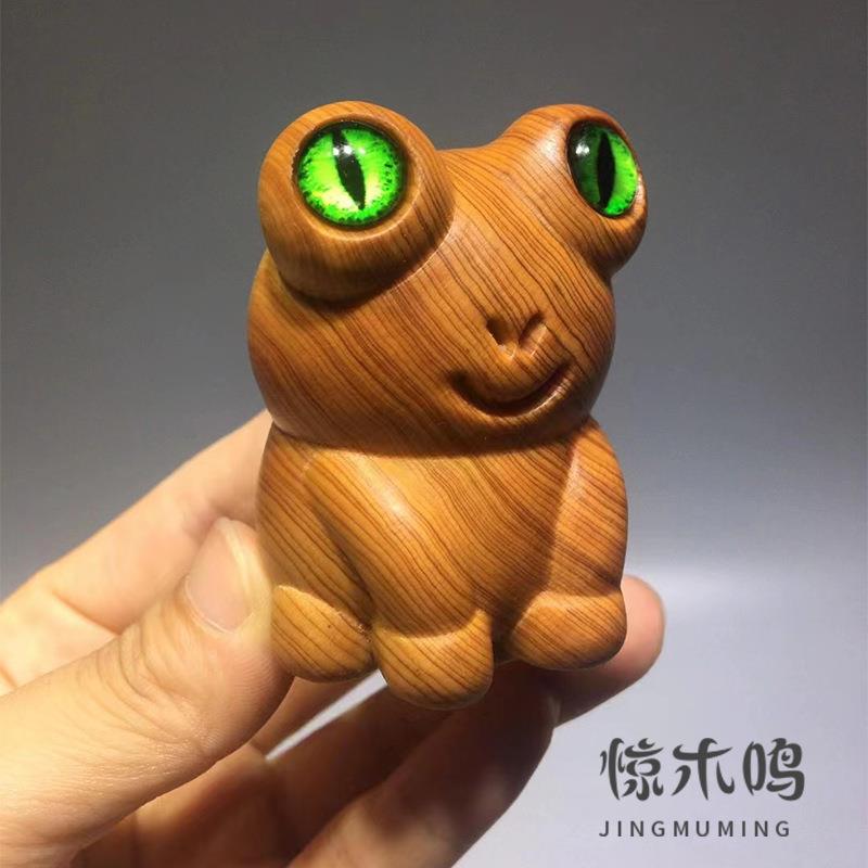 太行崖柏高油料萌款青蛙手把件陈化料创意文玩小摆件居装饰品