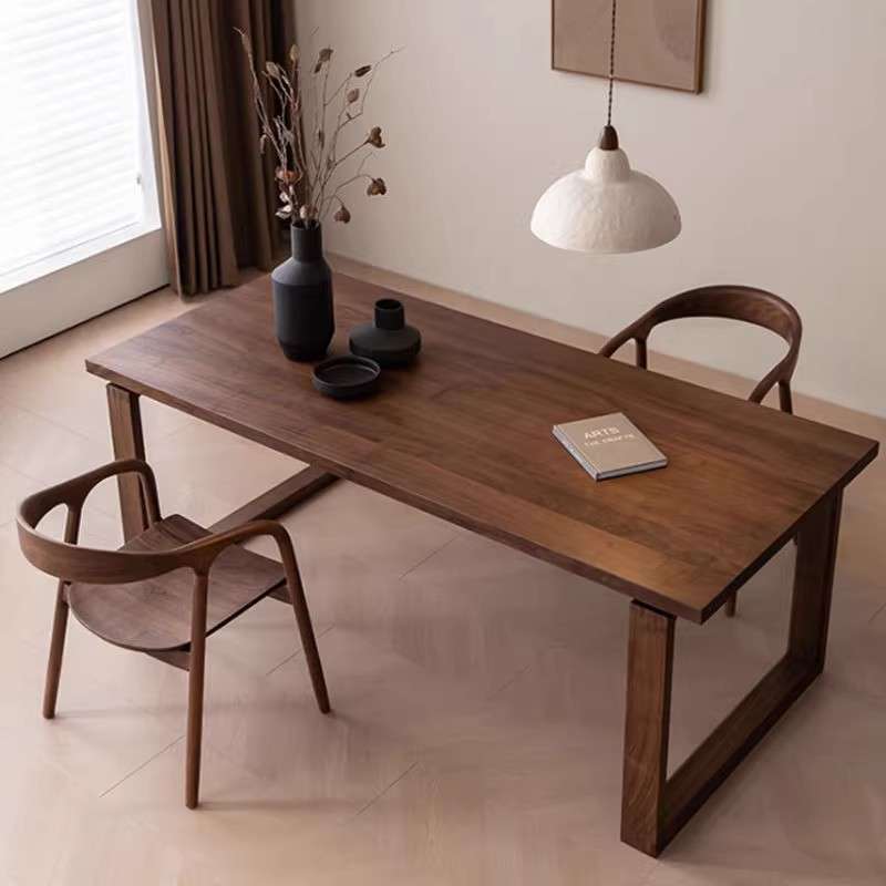 北美实木黑胡桃木风饭桌家用现代简约桌椅组合复古桌子樱桃木餐桌