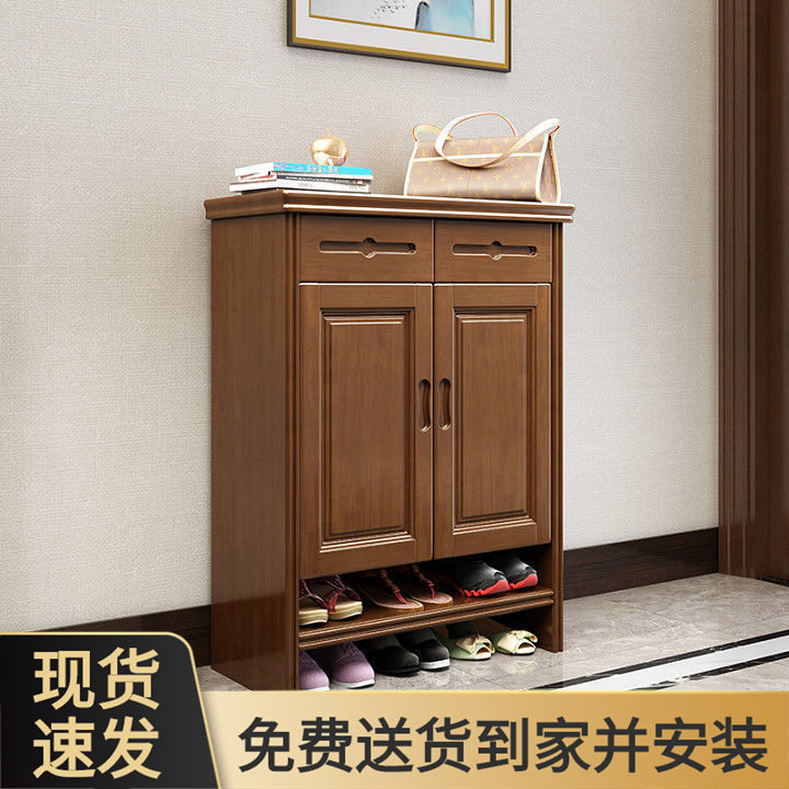 实木进门靠墙多层鞋柜收纳
