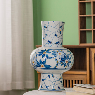 雨彤“步步高升”淡青花瓷花瓶步步高升玄关客厅书房新中式摆件