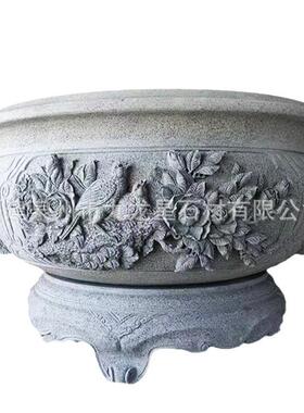 石雕青石鱼缸仿古石院SD-012头花盆石缸养鱼石槽荷室外庭水缸手工