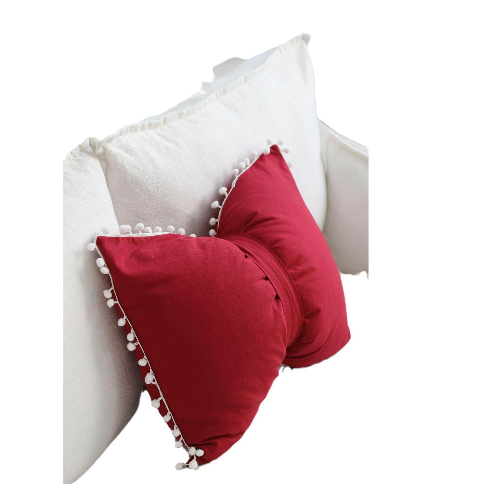 N纯色条纹可S爱球球蝴蝶结枕北欧INS床头沙发抱靠I垫可拆ANV洗含,居家布艺,抱枕被,淘宝优惠券,粉丝福利购,淘宝优惠卷