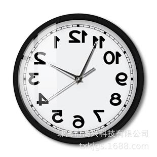 声控感应挂钟L装ED灯光逆skz-705时针反向行时走钟家居饰静音金属