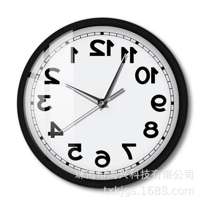 声控感应挂钟L装ED灯光逆skz-705时针反向行时走钟家居饰静音金属