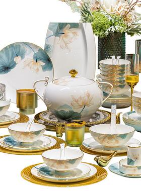 景德镇骨瓷釉下彩家碗具摆台套Z1204装中陶瓷式具用高档酒店会所