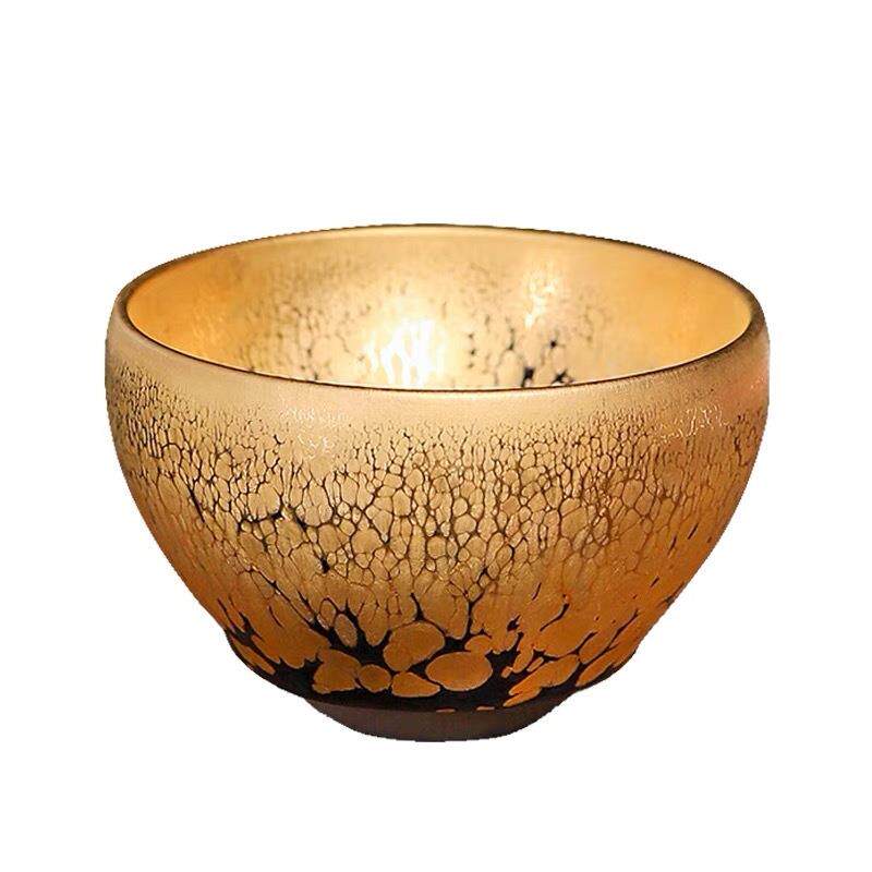 金盏金油滴建盏茶杯主人杯纯手工铁胎天目盏鎏金陶瓷杯茶盏杯黑釉