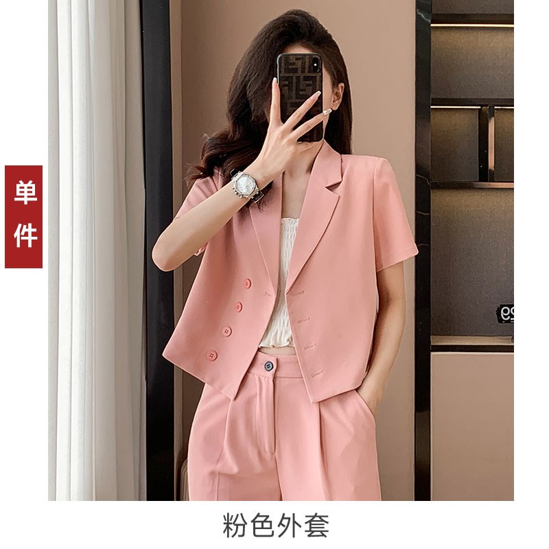现货白色短袖小西装外套夏季薄款装套装轻奢高级感小个子短款西服
