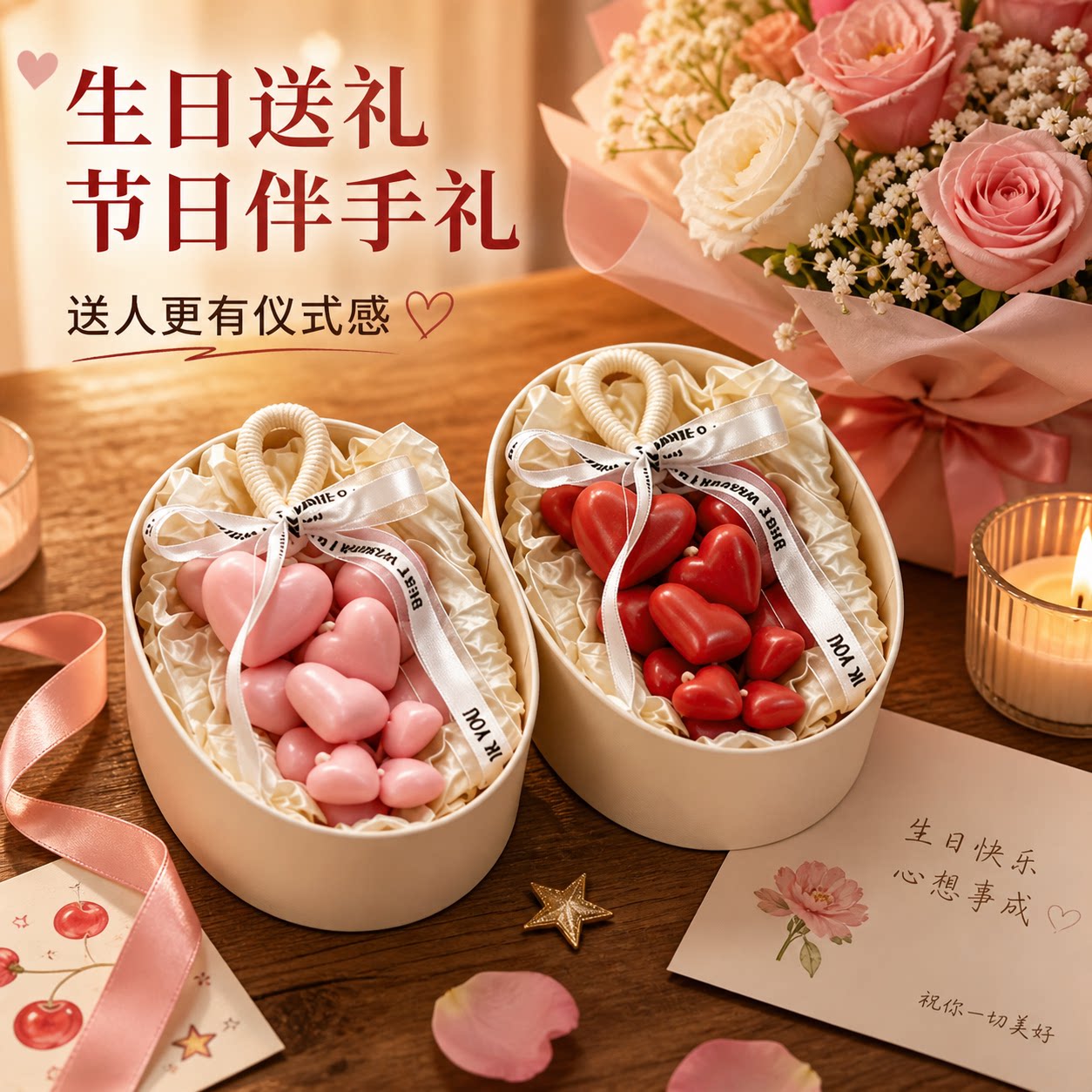 爱心手工精油香熏皂创意挂件伴手礼教师节中秋生日礼物送女朋友盒