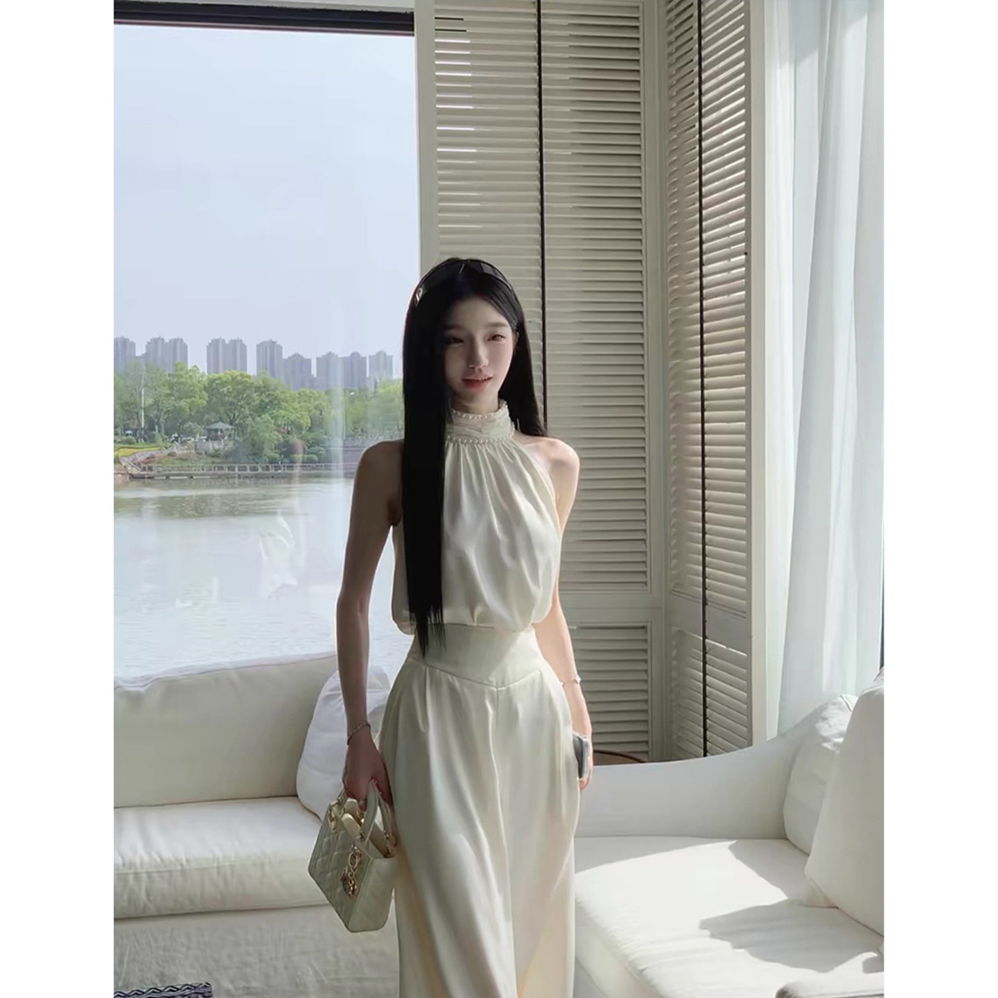时尚潮女奶油密令 千金感珍珠缎面套装女精致高级上衣短裤长裤