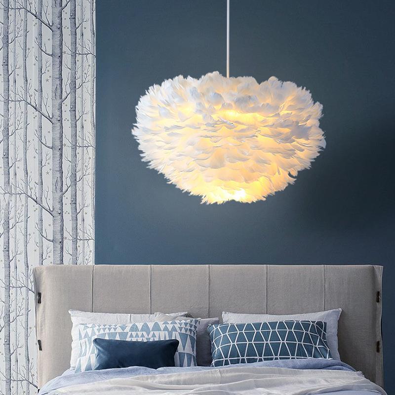 法式客厅高级感羽毛吊灯浪漫奶油风卧室灯现代简约创意吧台餐桌灯