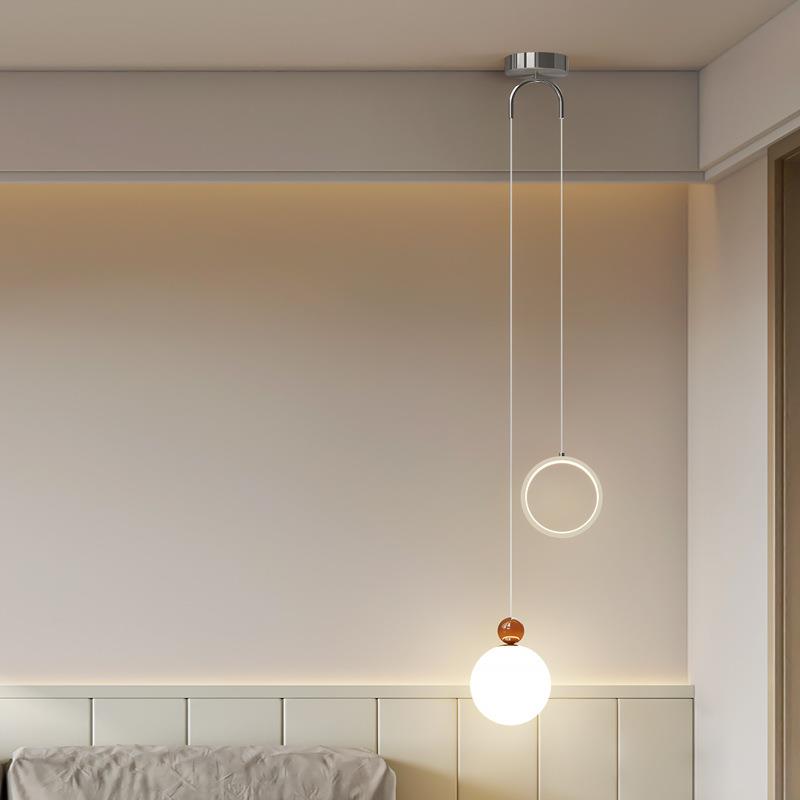 法式奶油风卧室床头吊灯现代简约南瓜主卧吊线灯壁灯高级感小吊灯