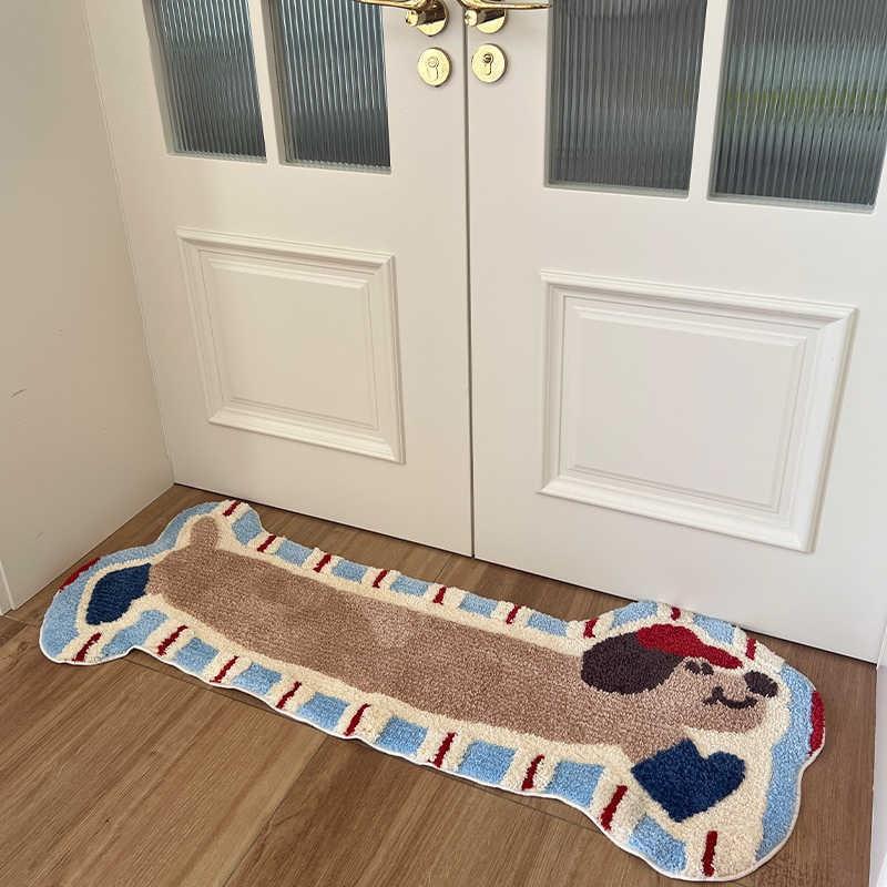 卡通小狗植绒簇绒长条地毯儿童房卧室床边毯客厅沙发地垫吸水脚垫