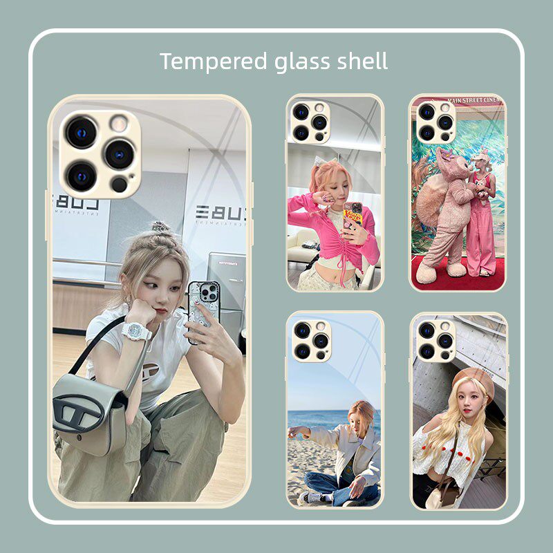 宋雨琦(G)I-DLE创意适用苹果vivo华为OPPO小米黑色透明直边古董白软壳钢化玻璃手机壳保护套