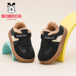 巴布豆儿童加绒板鞋秋冬2025新款冬季男款男童女童加棉德训鞋软底
