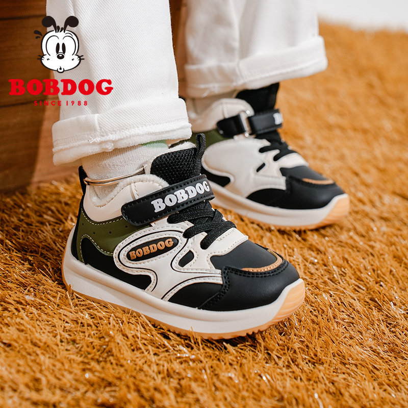 巴布豆儿童小童加绒运动鞋男宝女宝板鞋男童女童轻便跑步软底鞋子