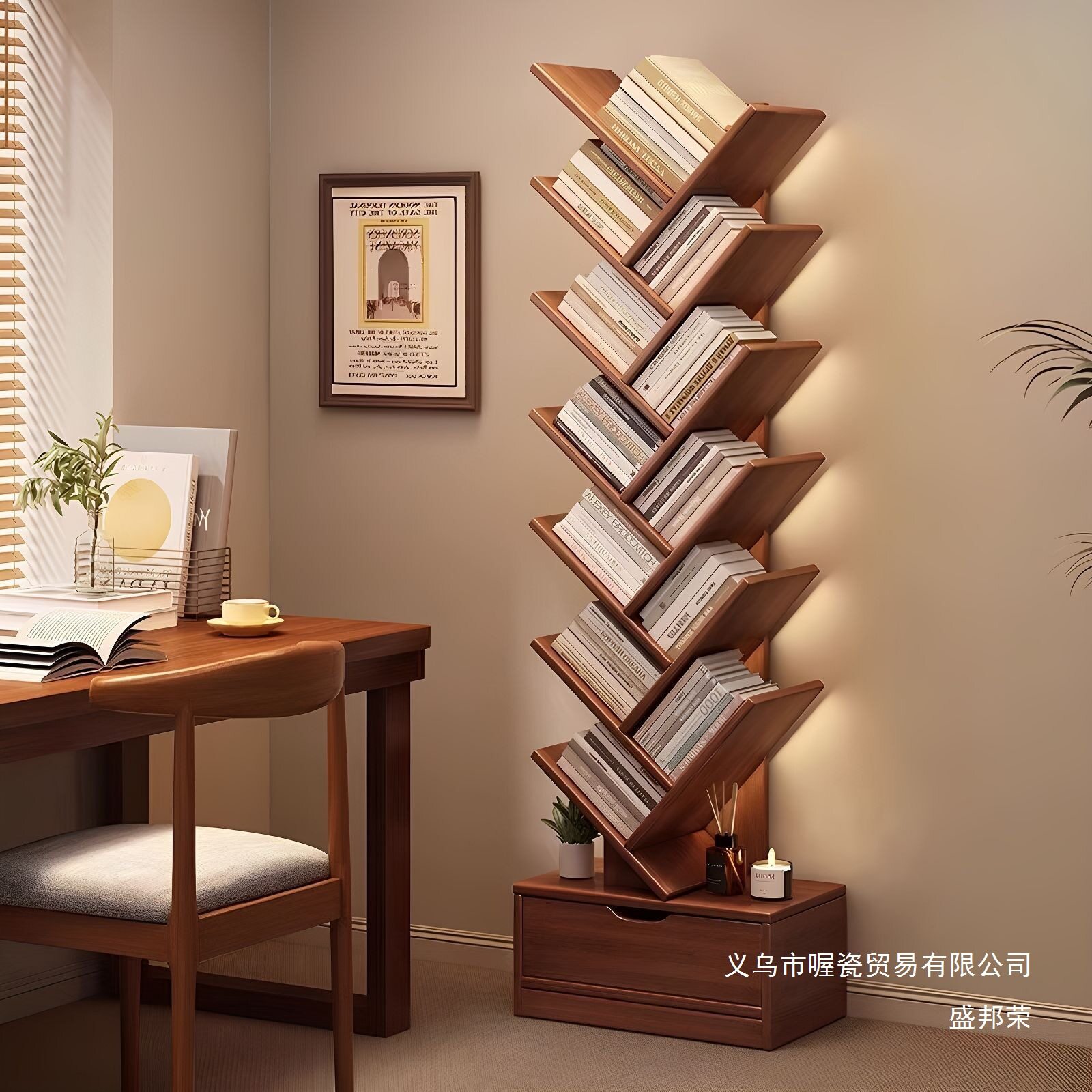 简易树形小书架置物架落地客厅一体靠墙柜子家用收纳立架创意书柜