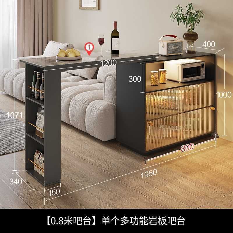 意式轻奢岩板吧台奶油风简约隔断一体客厅家用伸缩转角餐边柜岛台