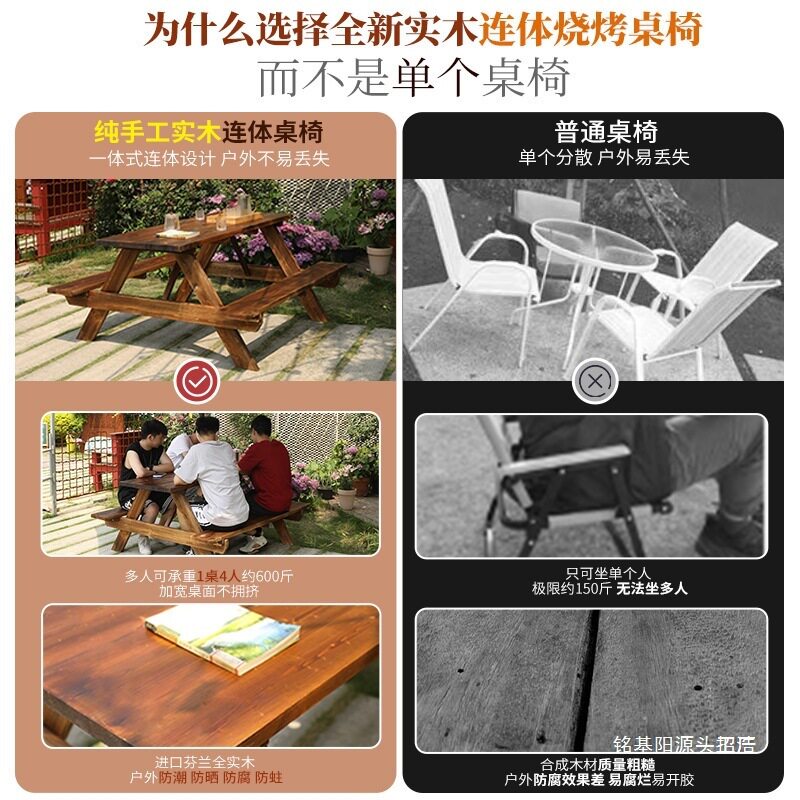 防腐木户外大排档烧烤露天带伞桌椅室外庭院民宿外摆连体休闲组