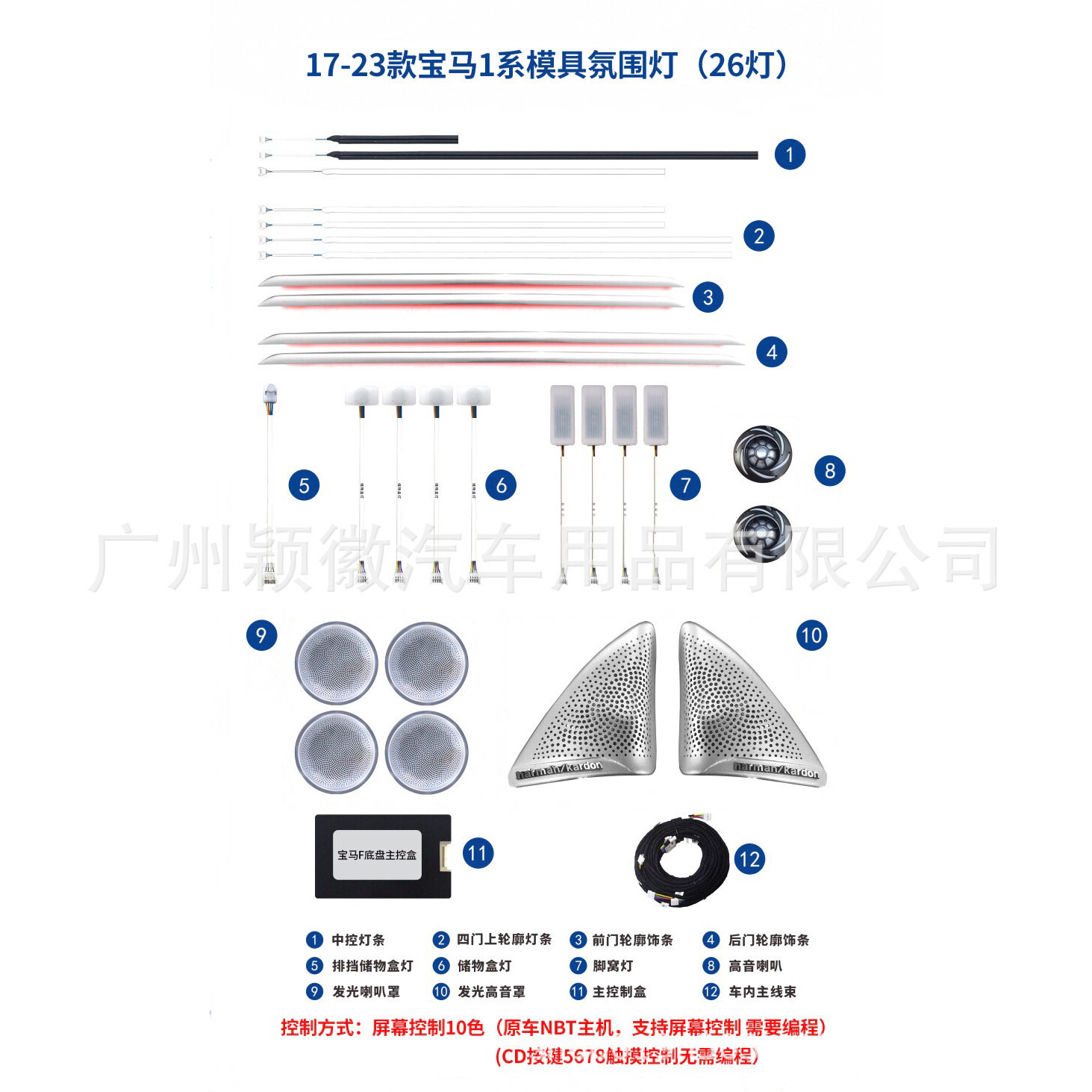 适用于17-23款汽车宝马1系改装专车专用车载内饰中控气氛围灯64色