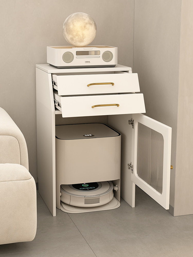 ?扫地机器人角柜岩板边几置物架实木收纳柜基站上方置物柜高脚桌