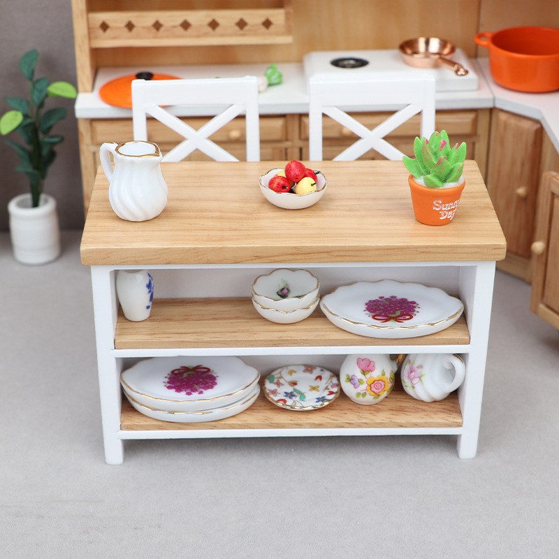 1:12娃娃屋dollhouse微缩家具模型摆件迷你食玩简约餐厅桌椅吧台