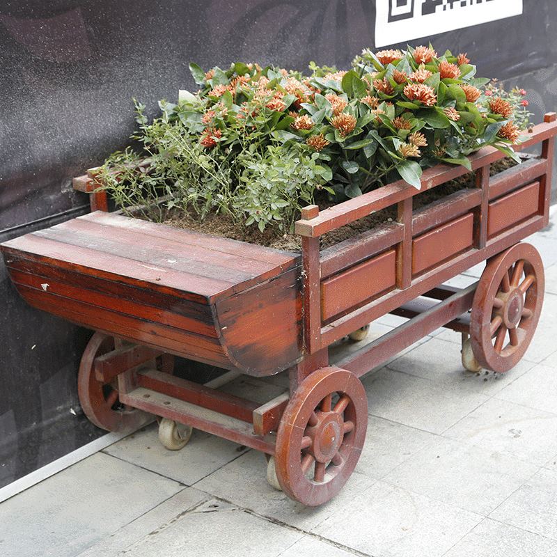 厂家直销 精品木制小花车 防腐木车防腐木箱木制箱车、架