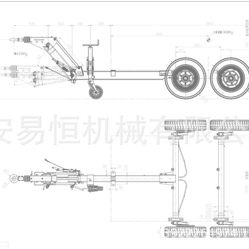 订制扬州带高度可调机械惯性制动的移动电站、移动泵站挂车底盘
